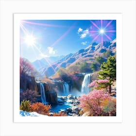 Waterfalls In The Mountains 3 Art Print