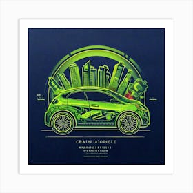 Firefly Car, Illustration, Background, Logo, Poster, Icons, Electric, Charging, Pollution, Vehicle, Art Print