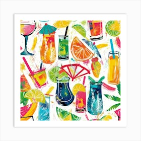 Tropical Drinks Seamless Pattern Art Print