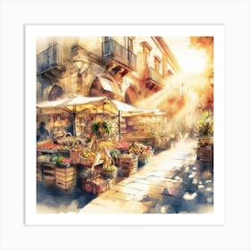 Watercolor Of An Italian Market Art Print