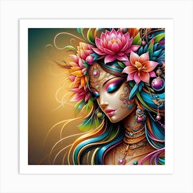 Beautiful Woman With Flowers 2 Art Print