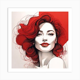 Red Hair Canvas Print - Line Art Style Woman Art Print