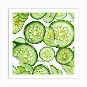 Cucumber Slices Isolated On White Background Art Print