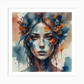 Watercolor Of A Girl With Flowers 4 Art Print