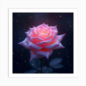 An Ethereal Rose With Petals Of Shimmering, Neon Light Blooming In A Celestial Garden Art Print