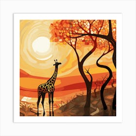 Giraffe At Sunset 1 Art Print