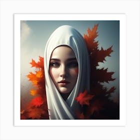 Girl In Autumn Leaves Art Print