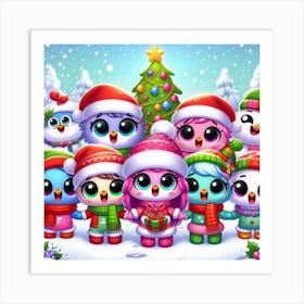 Cute Christmas Birds Art Print