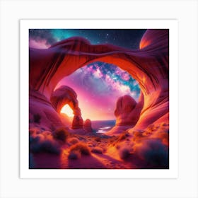 Neon Sandstone Arches Framing a Celestial Spectacle Art Print