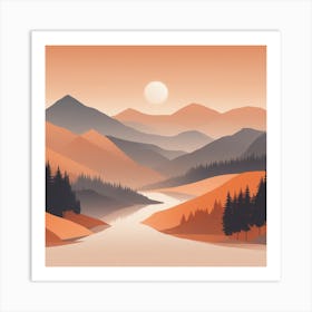 Misty mountains background in orange tone 33 Art Print