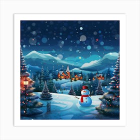 Snowman In The Village 5 Art Print