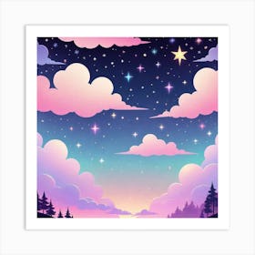 Sky With Twinkling Stars In Pastel Colors Square Composition 217 Art Print