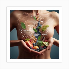 Woman'S Breast With Fruits And Vegetables Art Print