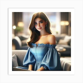 Russian Woman In Blue Dress Art Print