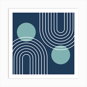 Mid Century Modern Geometric B14 In Navy Blue And Turquoise (Rainbow And Sun Abstract) 02 Art Print