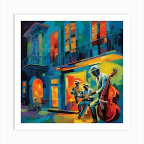 Jazz Musicians At Night Art Print