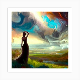 Painting Of A Woman Looking At The Sky Art Print