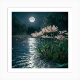 Lotus Flower At Night 1 Art Print