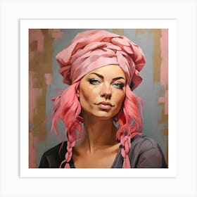 Portrait Of A Woman With Pink Hair 1 Art Print