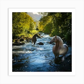 Firefly Majestic Wild Stream With Surreal Water Horses 80815 Art Print