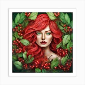 Red Haired Girl With Berries 1 Art Print