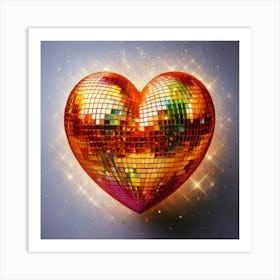 Firefly Heart Shaped, 3d, Disco Ball, Gold, Sparkles, Pink, Orange, Purple, Green, Floating, White B Art Print