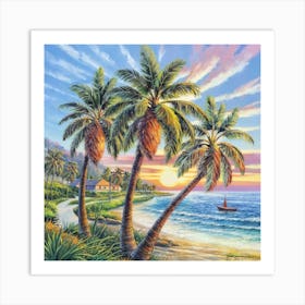 Palm Trees At Sunset Art Print