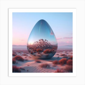 Mirrored Egg In The Desert Art Print