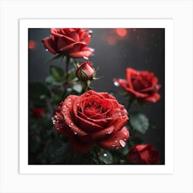 Red Roses In The Rain Art Print