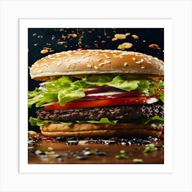 Burger In The Air Art Print