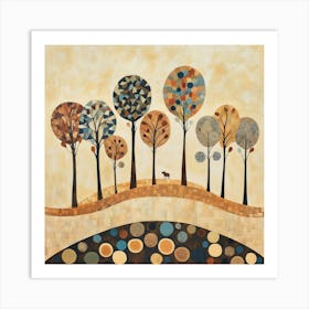 Folk Art Style Mosaic Trees 11 Poster