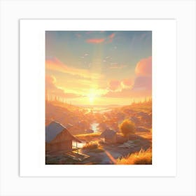 Sunset In The Village Art Print