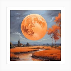 Full Moon Over The River Art Print