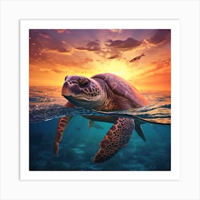 Sea Turtle At Sunset Art Print