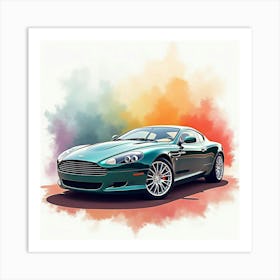 Aston Martin Db9 Set Against A Colorful, Watercolor Background, No Logo Or Signature Art Print