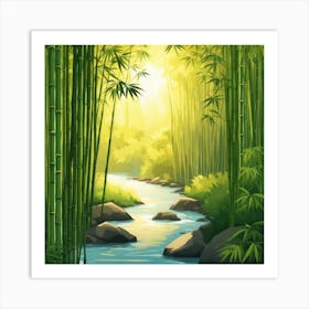 A Stream In A Bamboo Forest At Sun Rise Square Composition 295 Art Print