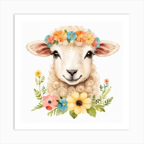 Floral Baby Sheep Nursery Illustration (4) Art Print