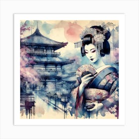 Japan Traditional Geisha Illustration By Ad 96 Art Print