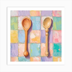 Wooden Spoon Pastel Checkerboard 3 Art Print
