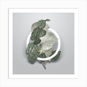 Vintage Linden Tree Branch Minimalist Floral Geometric Circle on Soft Gray n.0106 Art Print