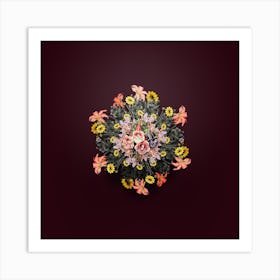 Vintage Gloxinia Floral Wreath on Wine Red n.2480 Art Print