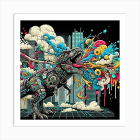 T-Rex In The City Art Print