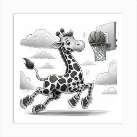 Cartoon Giraffe Playing Basketball Art Print