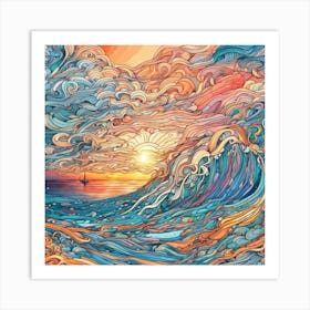 Ocean Wave At Sunset Art Print