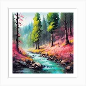 Stream In The Forest Art Print