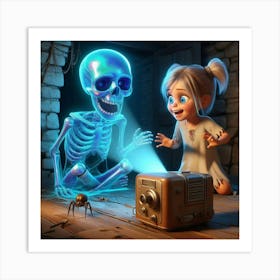 Skeleton And Girl Art Print