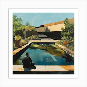 Single Man By A Pool Art Print