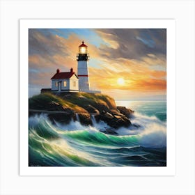 Lighthouse At Sunset 17 Art Print