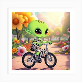 Alien Kid On A Bike Art Print