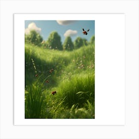 Bees In The Grass Art Print